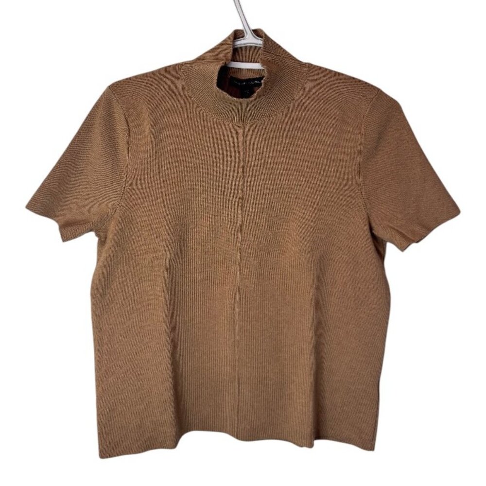 Saks Fifth Avenue tan mock neck knit shirt size M